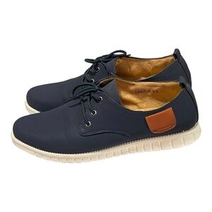Tayno Laszlo Oxford Derby Shoes 9.5 Navy Slip-On Lace-Up Semi-Casual Comfort